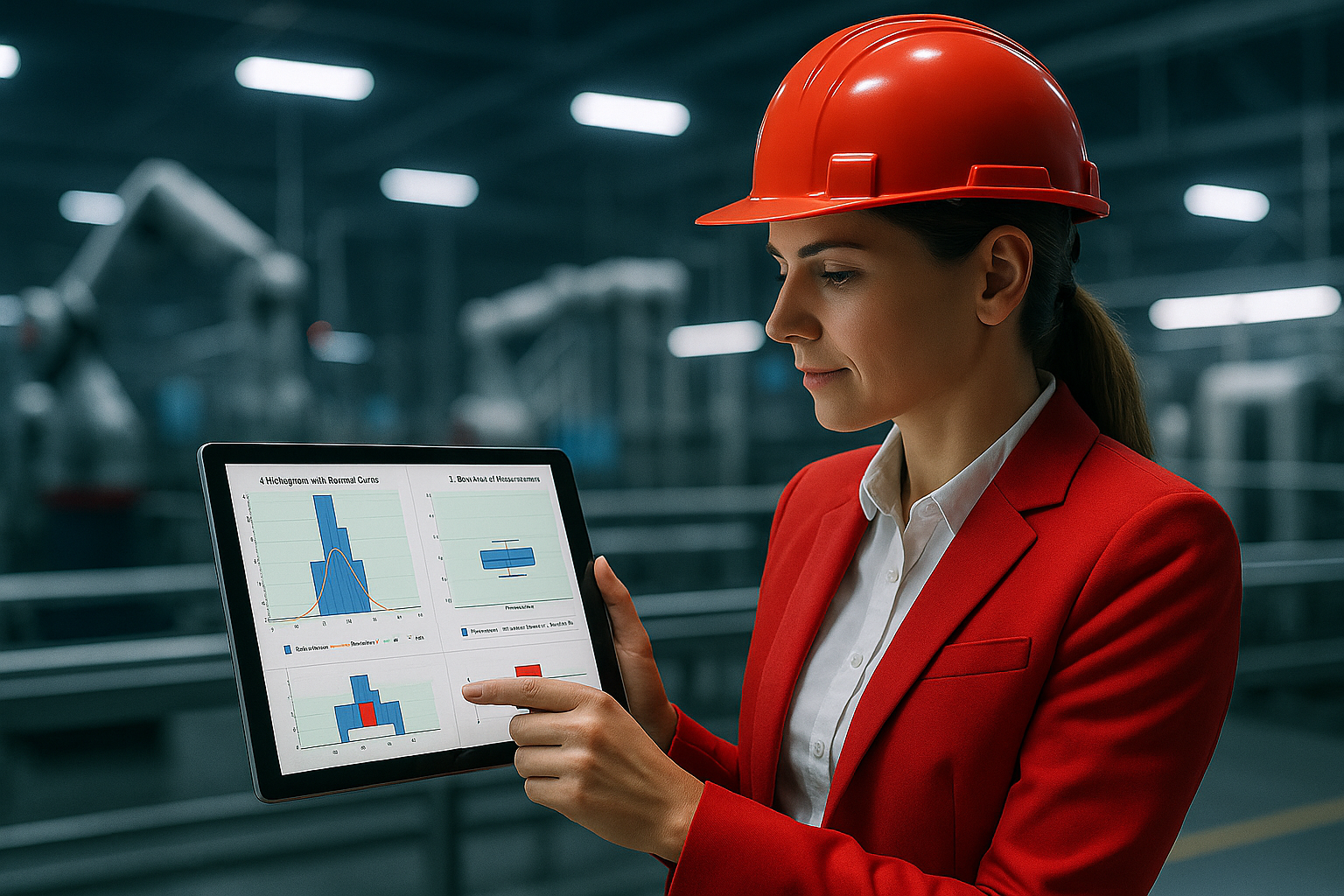 Professional woman with process capability charts